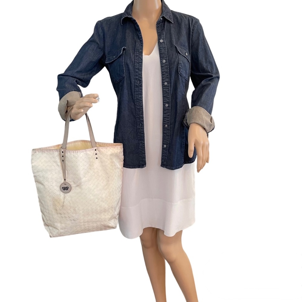 Bottega Veneta Intrecciolusion Nylon Tote White/Ivory Hand Bag